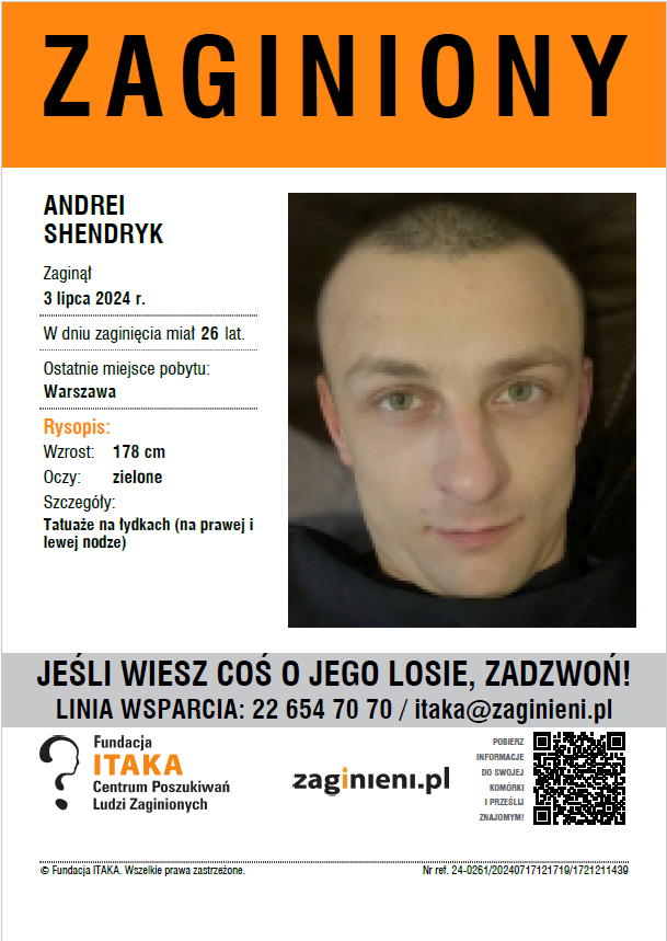 Fundacja ITAKA - osoba zaginiona:  Andrei Shendryk