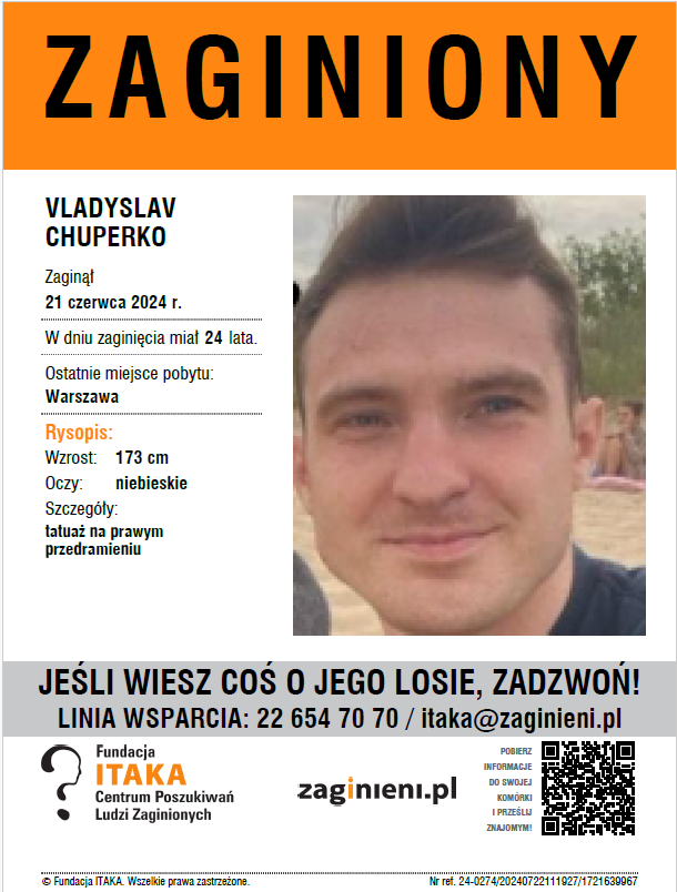 Fundacja ITAKA - osoba zaginiona:Vladyslav Chuperko