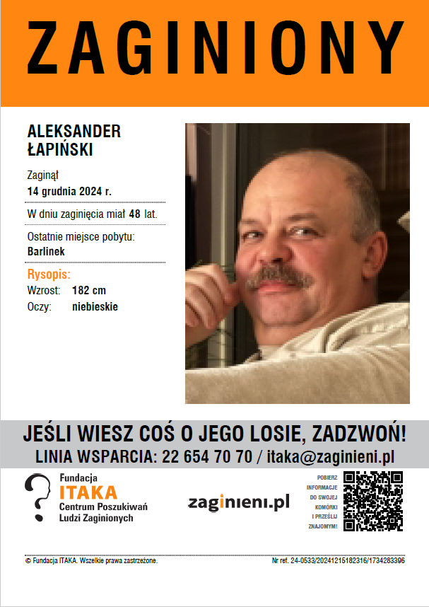 Fundacja ITAKA - osoba zaginiona: Aleksander Łapiński