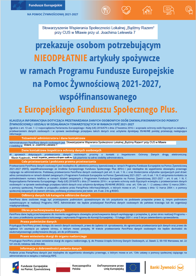 Fundusze Europejskie NA POMOC ŻYWNOŚCIOWĄ 2021-2027